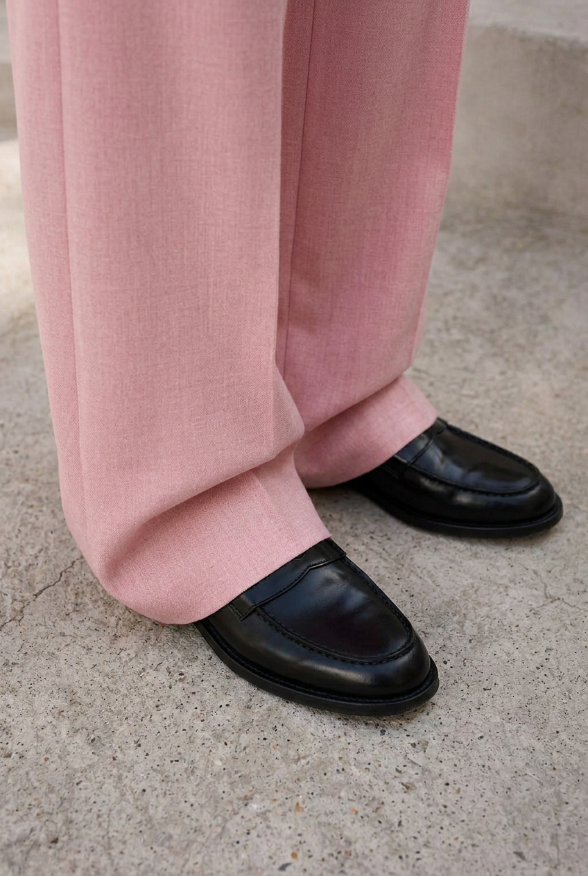 Close-up of the wide straight trouser hem
